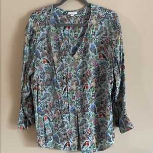 J. Jill Multicolor Bird and Floral Print Blouse